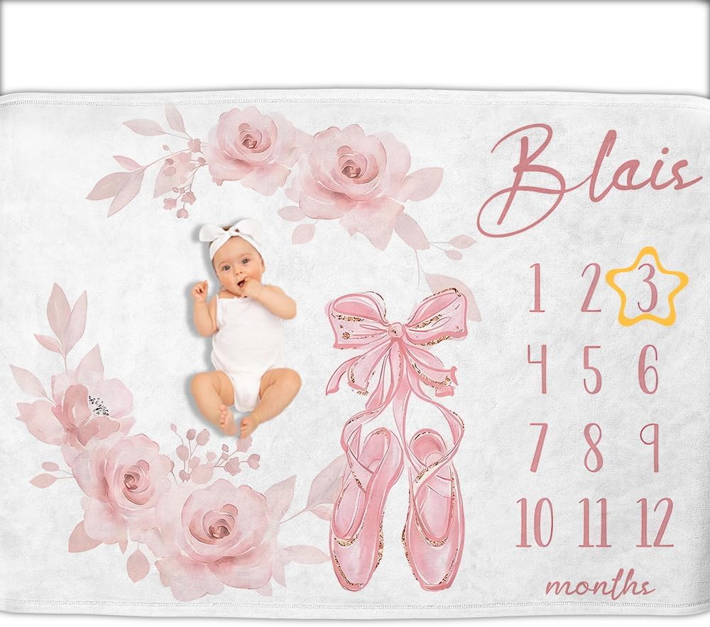Photography Of Memories - VIKAMA Monatliche Baby-Wachstums-Erinnerungsfotografie-Decke, Baby-Monats-Rosa-Blumen-Fotografie-Decke, Geschenk für