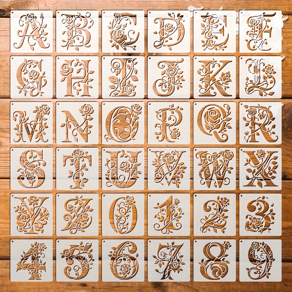 Photography Font - DIY Blumen-Alphabet-Schablonen-Set Wiederverwendbare Rosen-Buchstaben-Malvorlagen DIY Kleidung