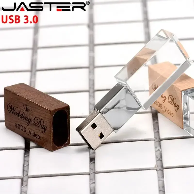 Photography Of Memories - JASTER Hochzeitsfotografie Benutzerdefiniertes LOGO Holz-Kristall USB